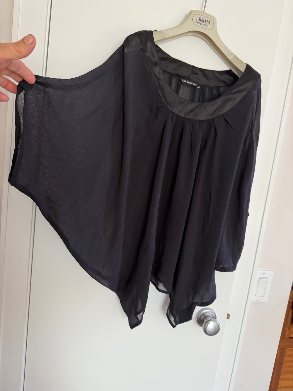 Kas New York Sheer Black navy silk Flowing Batwing Tunic size M